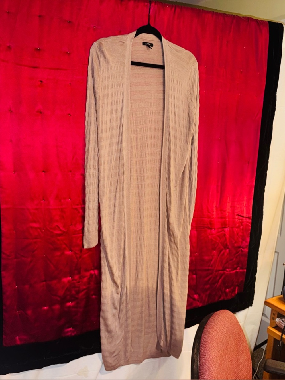 👑 LONG SIZE LARGE CARDIGAN Apt. 9 Taupe Knit Open Cardigan